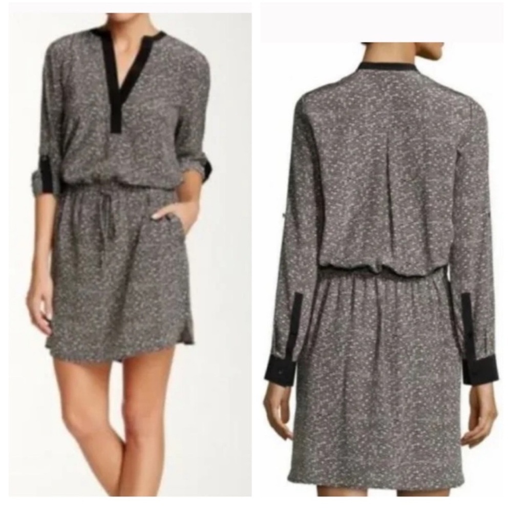 Vince High-Lo Silk Shirtdress, Grid Print